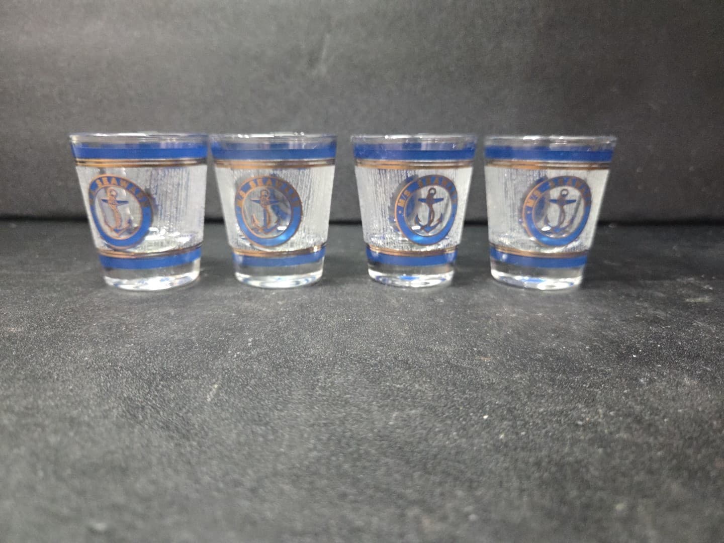 Norwegian Cruise Lines Shot Glass, Vintage M/S. SEAWARD, Anchor Design, Set Of 4