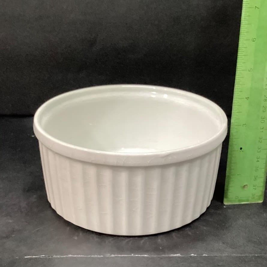 Arabia of Finland White Ribbed Souffle Bowl, Vintage Casserole Dish, Bakeware - Thumbnail 6