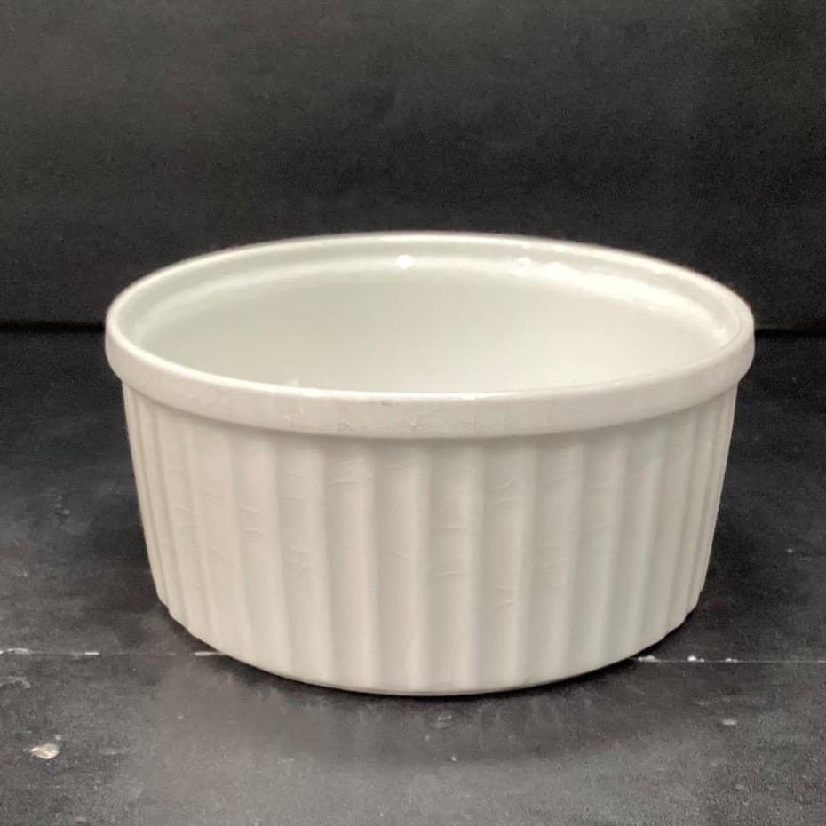 Arabia of Finland White Ribbed Souffle Bowl, Vintage Casserole Dish, Bakeware - Thumbnail 8