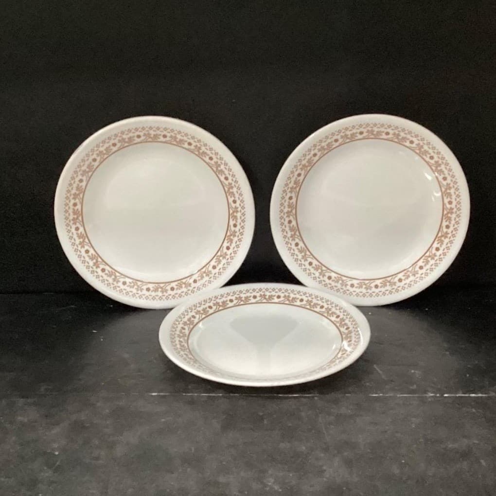 Corelle Summer Impressions Salad Plates, Set of 3, Vintage Ginger Brown Border - Thumbnail 2
