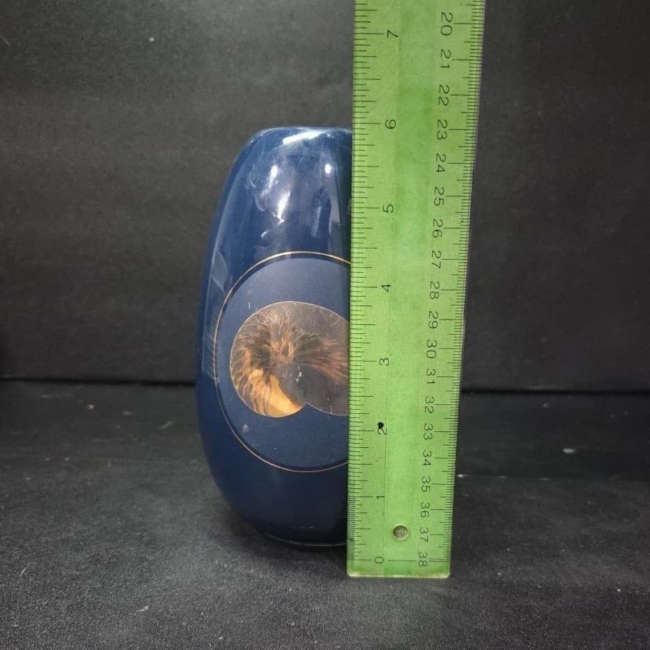 Otagiri Japan Nautilus Navy Blue Porcelain Vase, Vintage Gold Sea Shell Design - Thumbnail 9