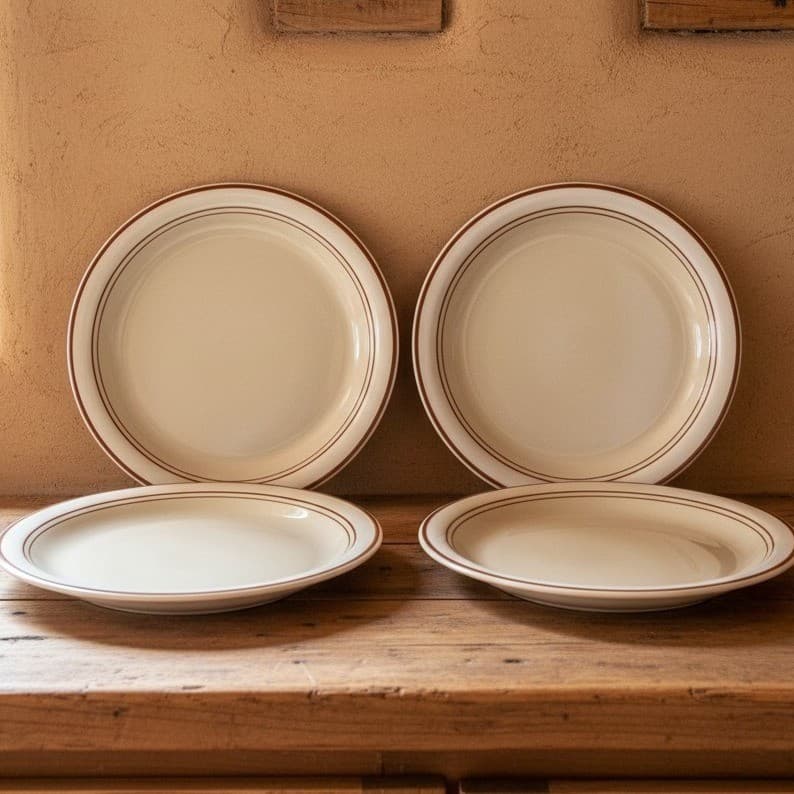 Anchor Hocking Adobe Dinner Plates #C8700/10, Set of 4, Vtg Stoneware, Tableware