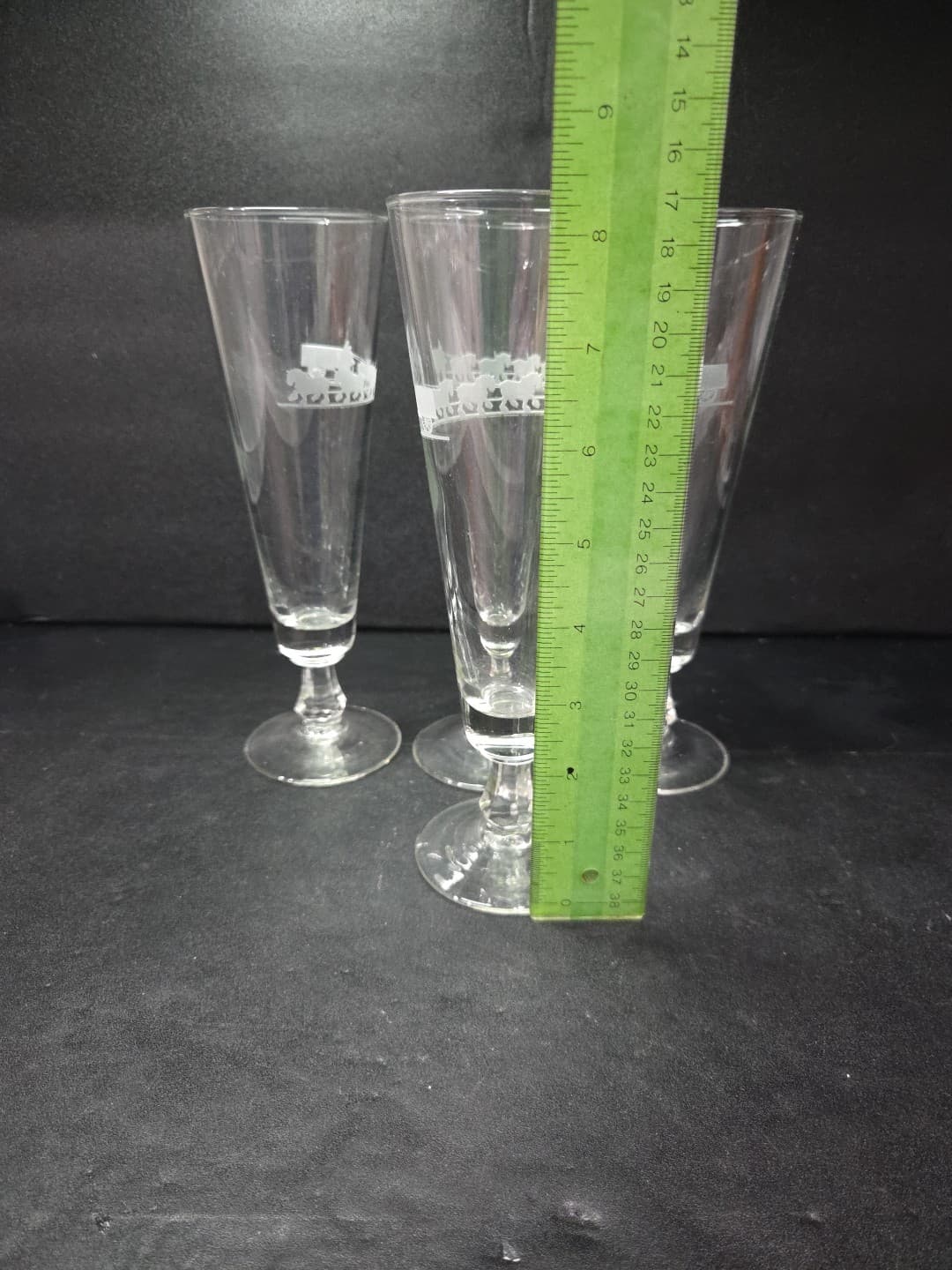 Anheuser Busch Glass Pilsners, Set of 4, Clydesdales Wagon Etched, Beer Glasses - Thumbnail 8