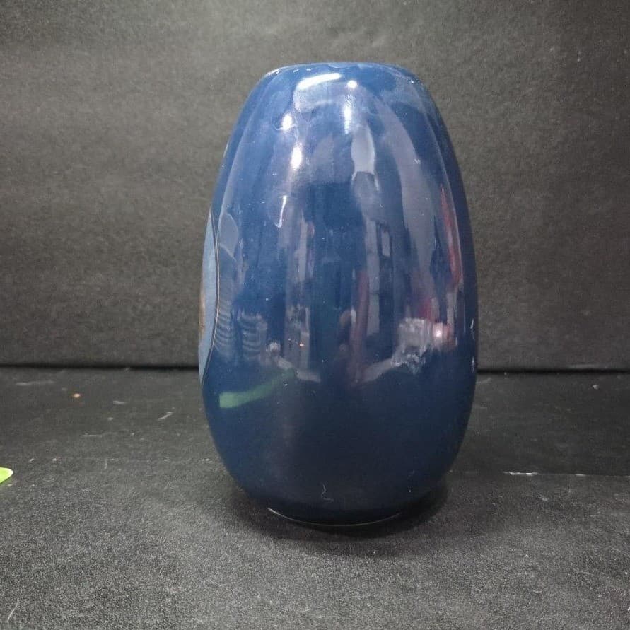 Otagiri Japan Nautilus Navy Blue Porcelain Vase, Vintage Gold Sea Shell Design - Thumbnail 3