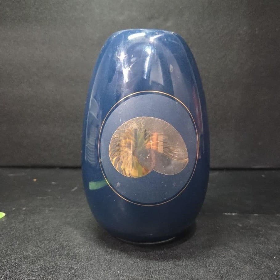 Otagiri Japan Nautilus Navy Blue Porcelain Vase, Vintage Gold Sea Shell Design - Thumbnail 2