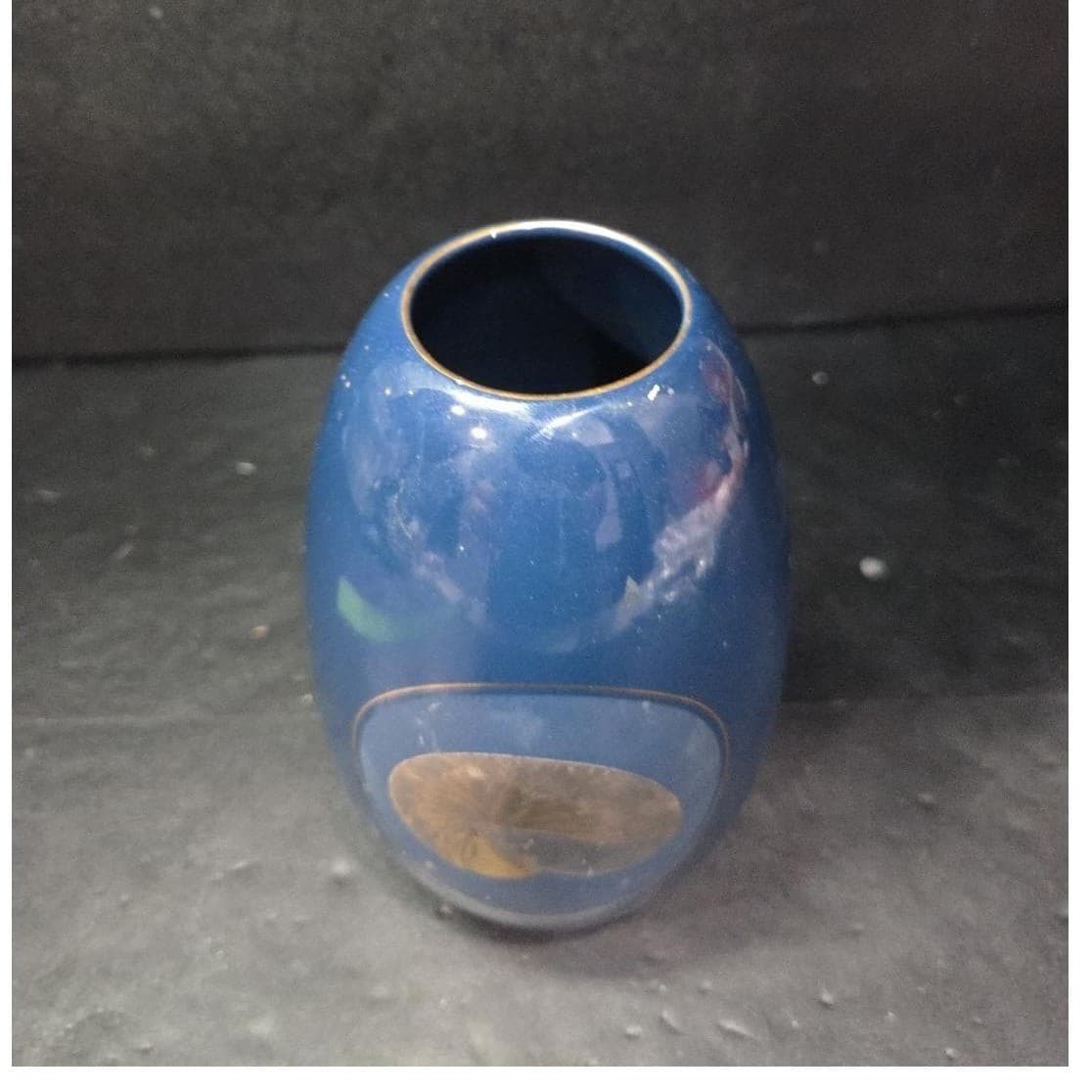 Otagiri Japan Nautilus Navy Blue Porcelain Vase, Vintage Gold Sea Shell Design - Thumbnail 6