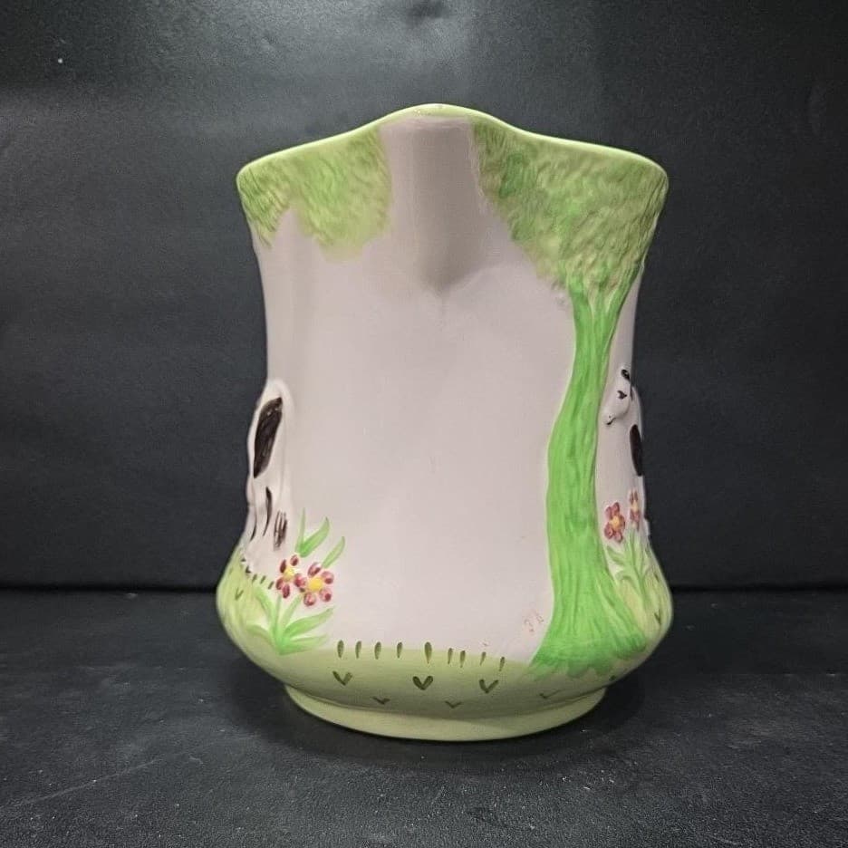 Grazing Cow Ceramic Pitcher, Vintage Hand Painted Farmhouse Jug, Signed Pottery - Thumbnail 3