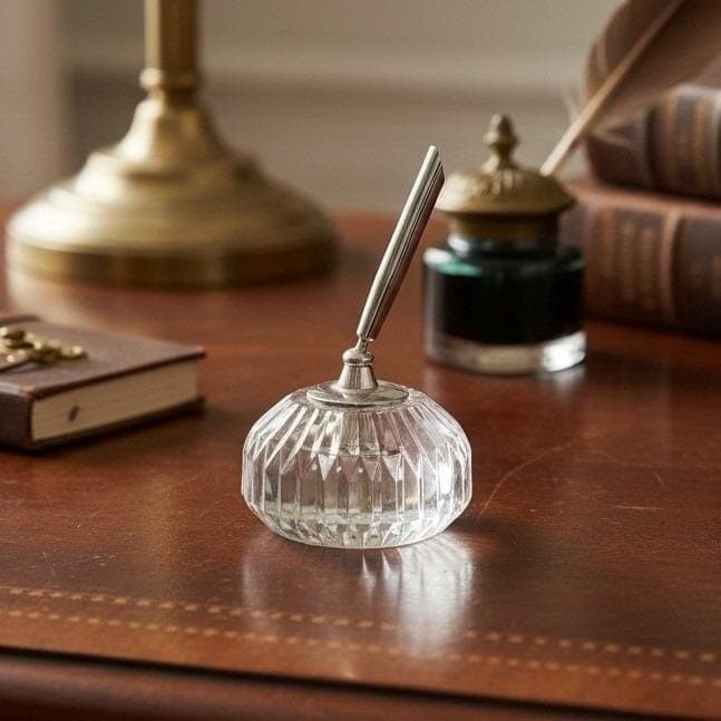 Waterford Crystal Pen Holder w/o Clear Ribbed Paperweight *
