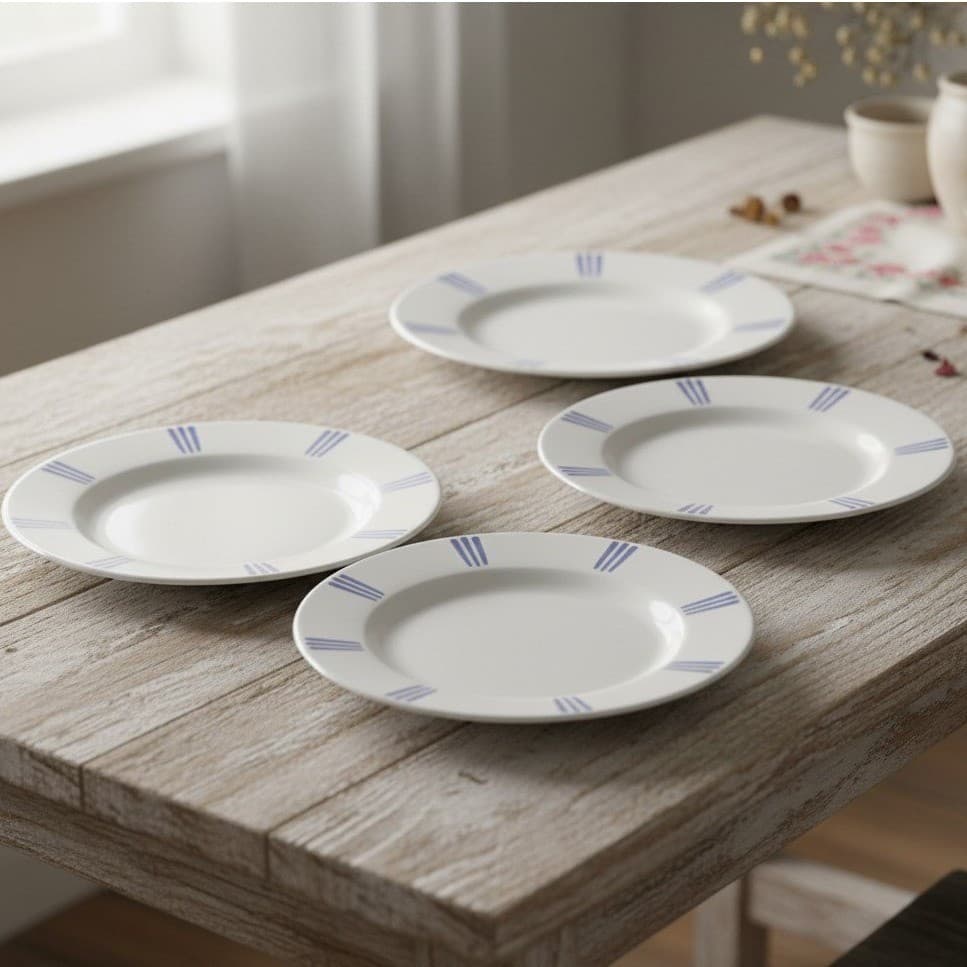 Pfaltzgraff Bonnie Brae Salad Plates, Set of 4, Vintage White & Blue Stoneware