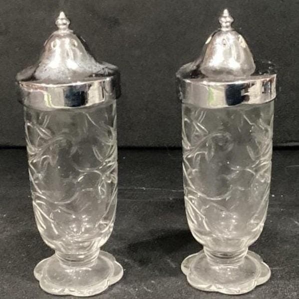 Vintage Princess House Fantasia Salt & Pepper Shakers Set Clear Silver #5244 - Thumbnail 12