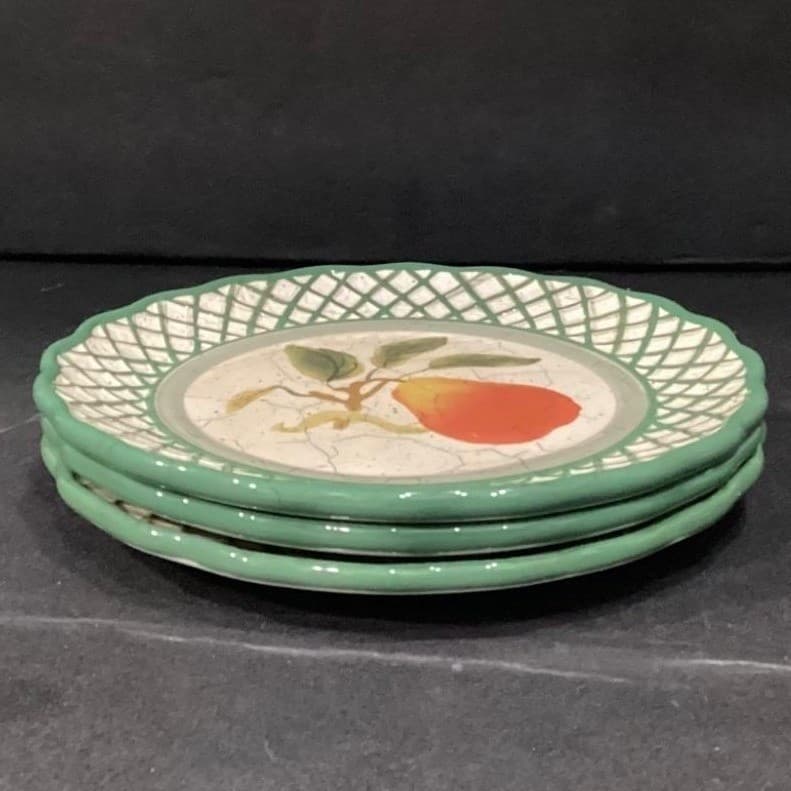 Raymond Waites Cornucopia Fruit Salad Plates, Set of 3, Hand-Painted Dinnerware - Thumbnail 8