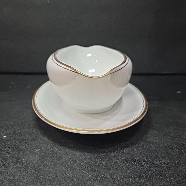 Noritake Bradford Gravy Boat #5182, Attached Underplate, Vtg Gold Bands Design - Thumbnail 5