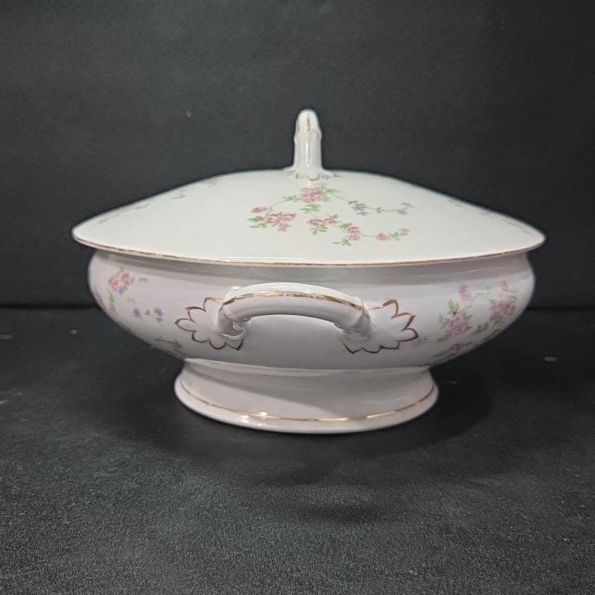 O&E.G. Royal Austria Soup Tureen, Vintage Covered Serving Dish, Floral China - Thumbnail 3