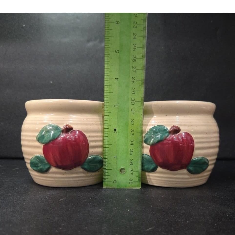 Ceramic Bright Red Apple Candleholders, Set of 2, Vintage Hand Painted Votives - Thumbnail 9