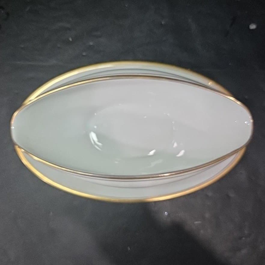 Noritake Bradford Gravy Boat #5182, Attached Underplate, Vtg Gold Bands Design - Thumbnail 6
