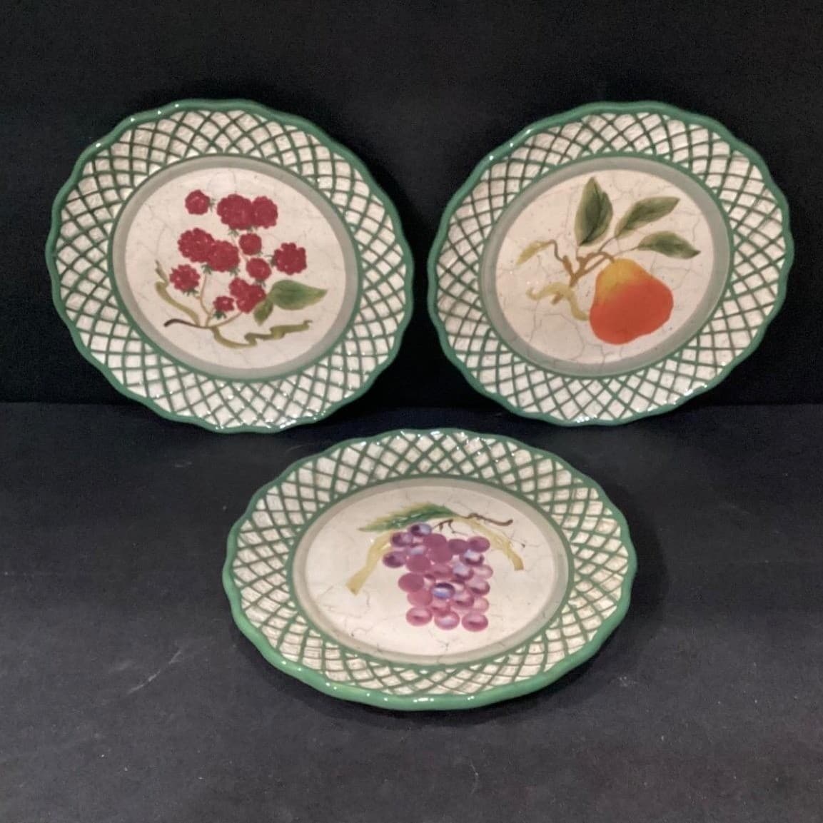 Raymond Waites Cornucopia Fruit Salad Plates, Set of 3, Hand-Painted Dinnerware - Thumbnail 2