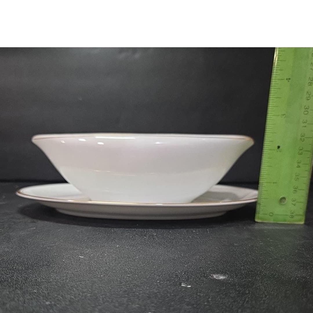 Noritake Bradford Gravy Boat #5182, Attached Underplate, Vtg Gold Bands Design - Thumbnail 10