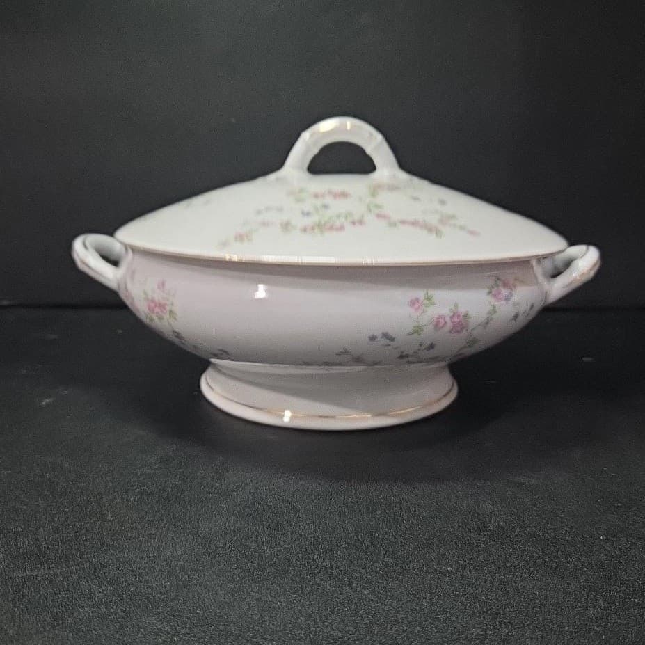 O&E.G. Royal Austria Soup Tureen, Vintage Covered Serving Dish, Floral China - Thumbnail 2