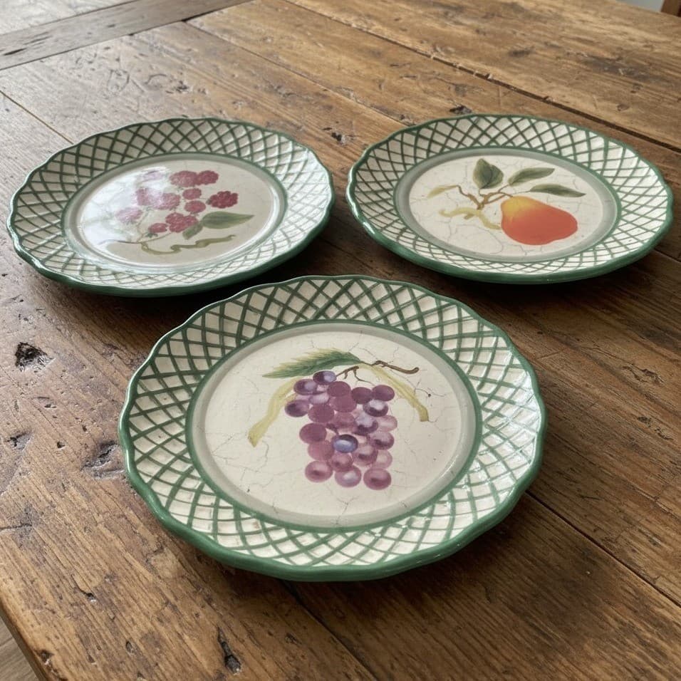 Raymond Waites Cornucopia Fruit Salad Plates, Set of 3, Hand-Painted Dinnerware