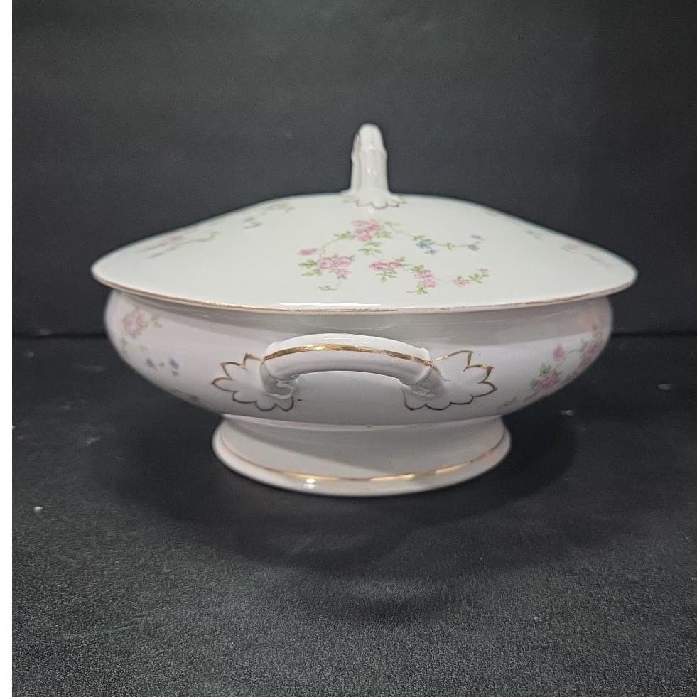 O&E.G. Royal Austria Soup Tureen, Vintage Covered Serving Dish, Floral China - Thumbnail 5