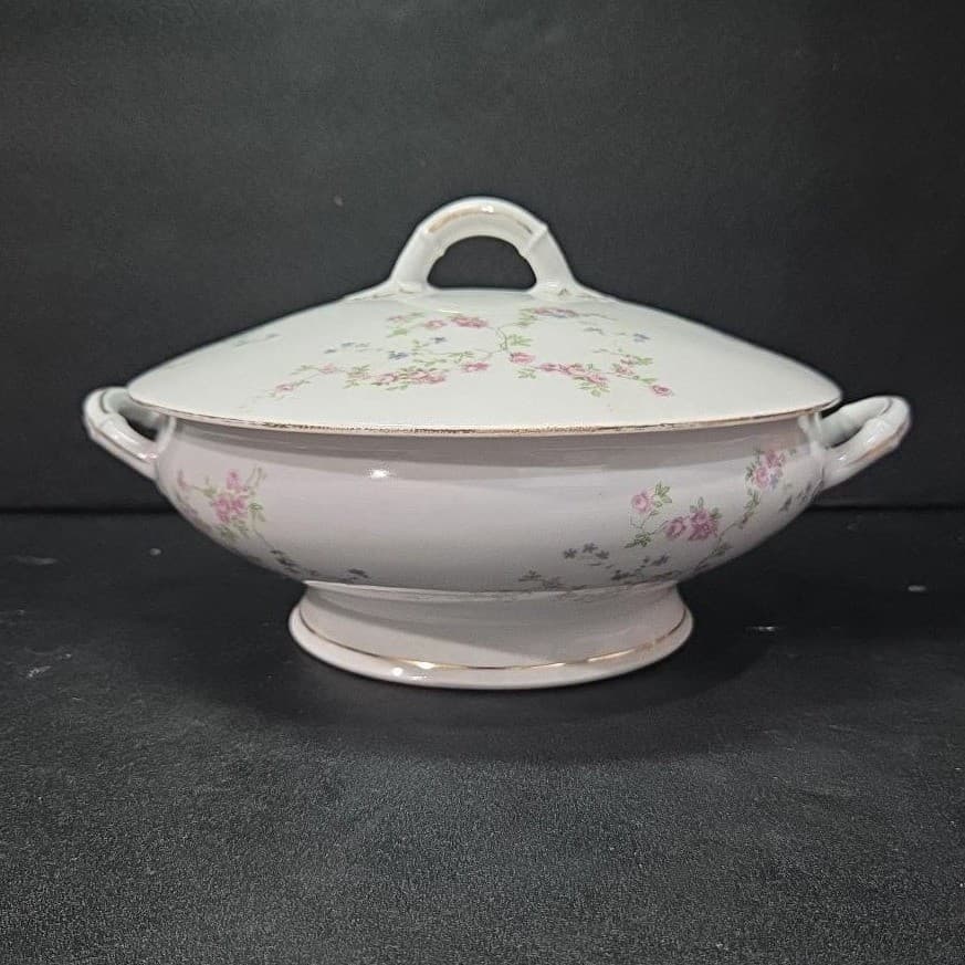 O&E.G. Royal Austria Soup Tureen, Vintage Covered Serving Dish, Floral China - Thumbnail 4