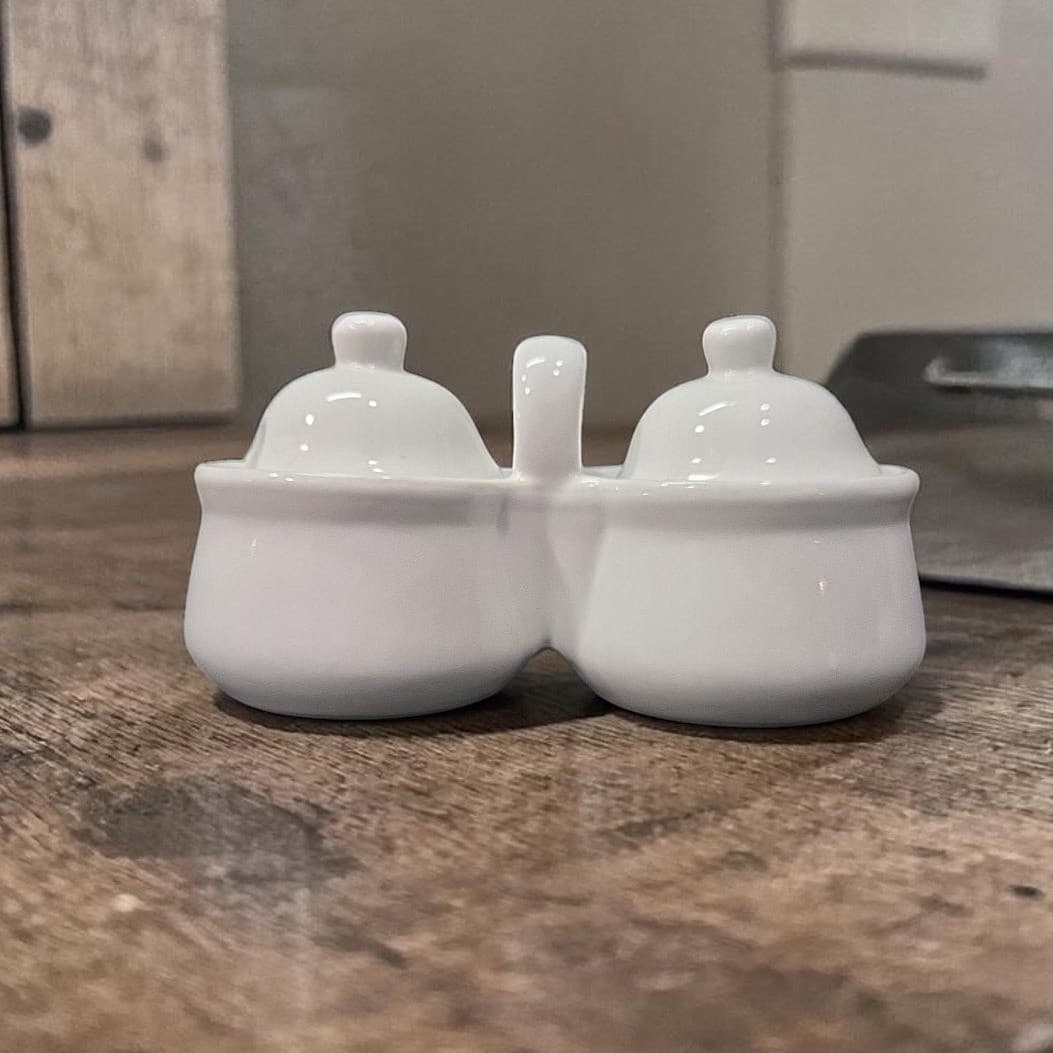 Houston Harvest White Jam/Jelly Jars, Vintage Style Condiment Server, Tableware