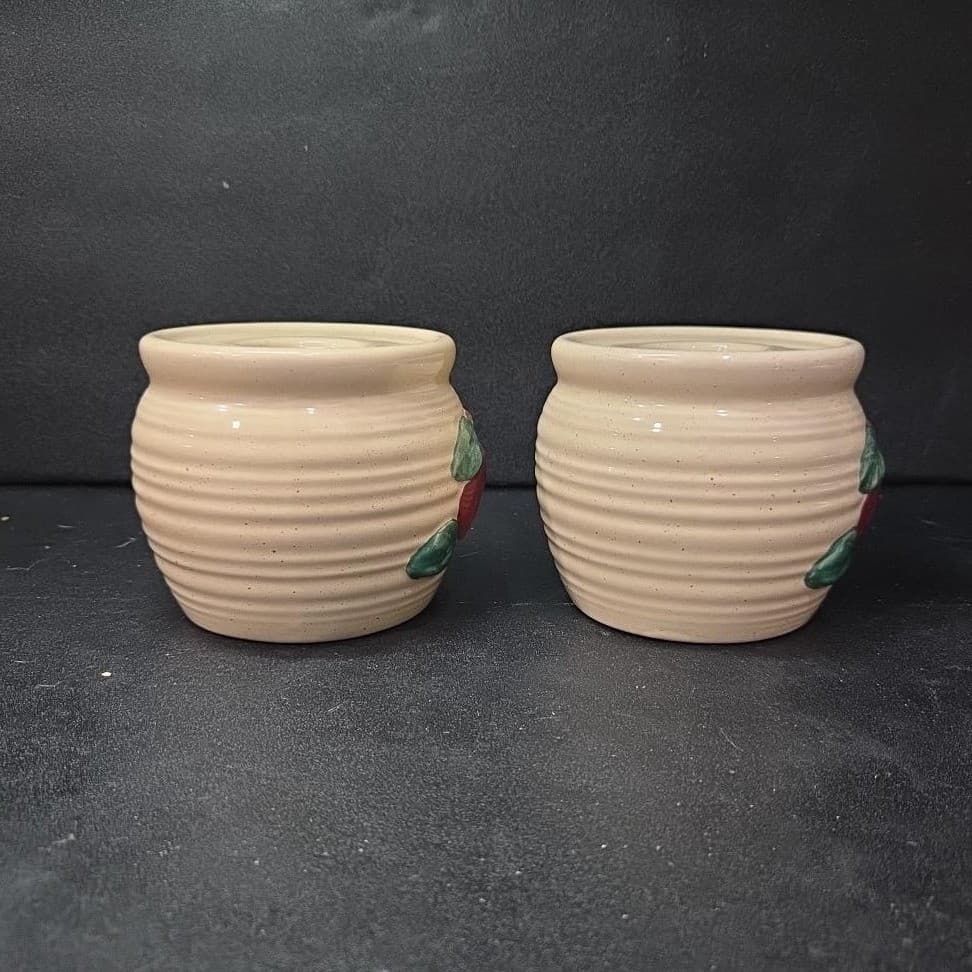 Ceramic Bright Red Apple Candleholders, Set of 2, Vintage Hand Painted Votives - Thumbnail 5
