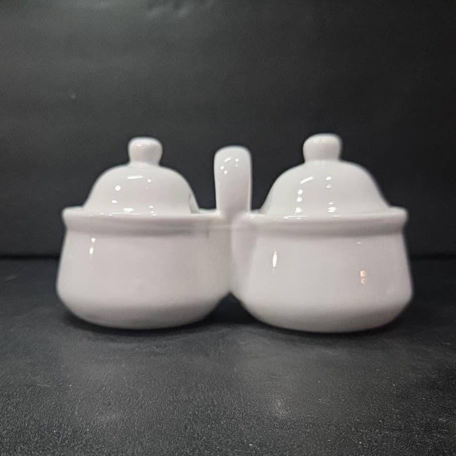 Houston Harvest White Jam/Jelly Jars, Vintage Style Condiment Server, Tableware - Thumbnail 4