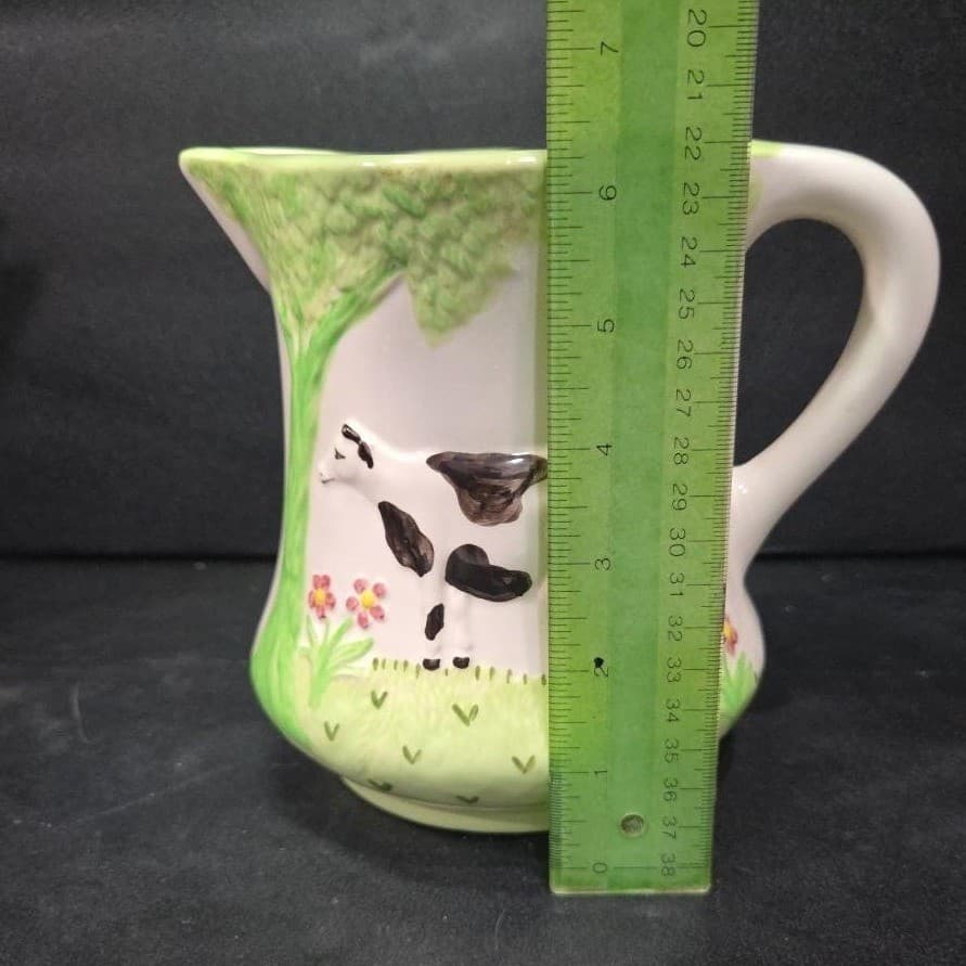 Grazing Cow Ceramic Pitcher, Vintage Hand Painted Farmhouse Jug, Signed Pottery - Thumbnail 9