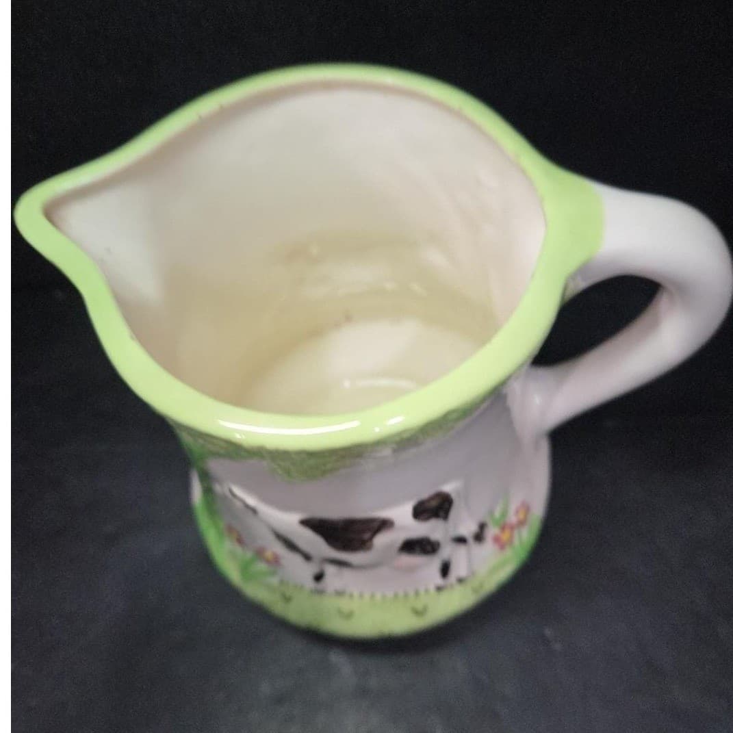Grazing Cow Ceramic Pitcher, Vintage Hand Painted Farmhouse Jug, Signed Pottery - Thumbnail 6