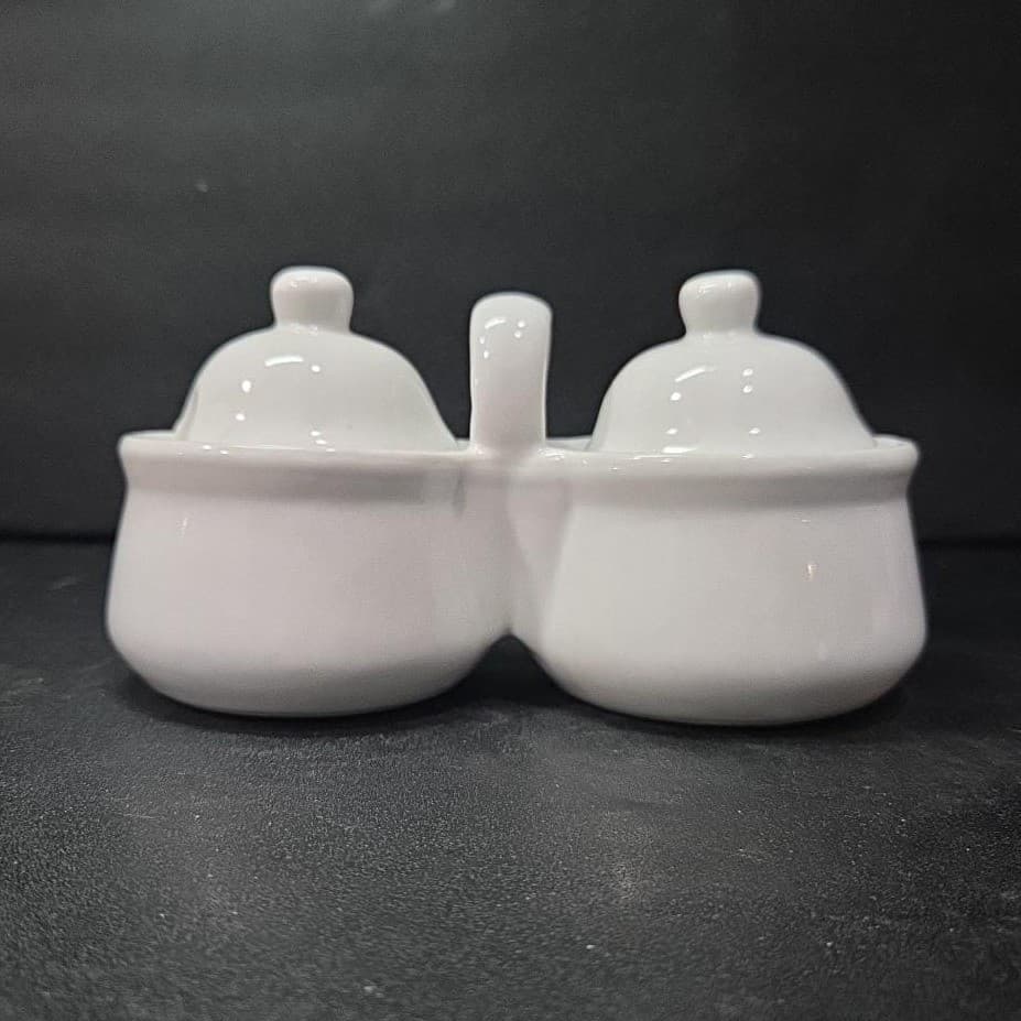 Houston Harvest White Jam/Jelly Jars, Vintage Style Condiment Server, Tableware - Thumbnail 2