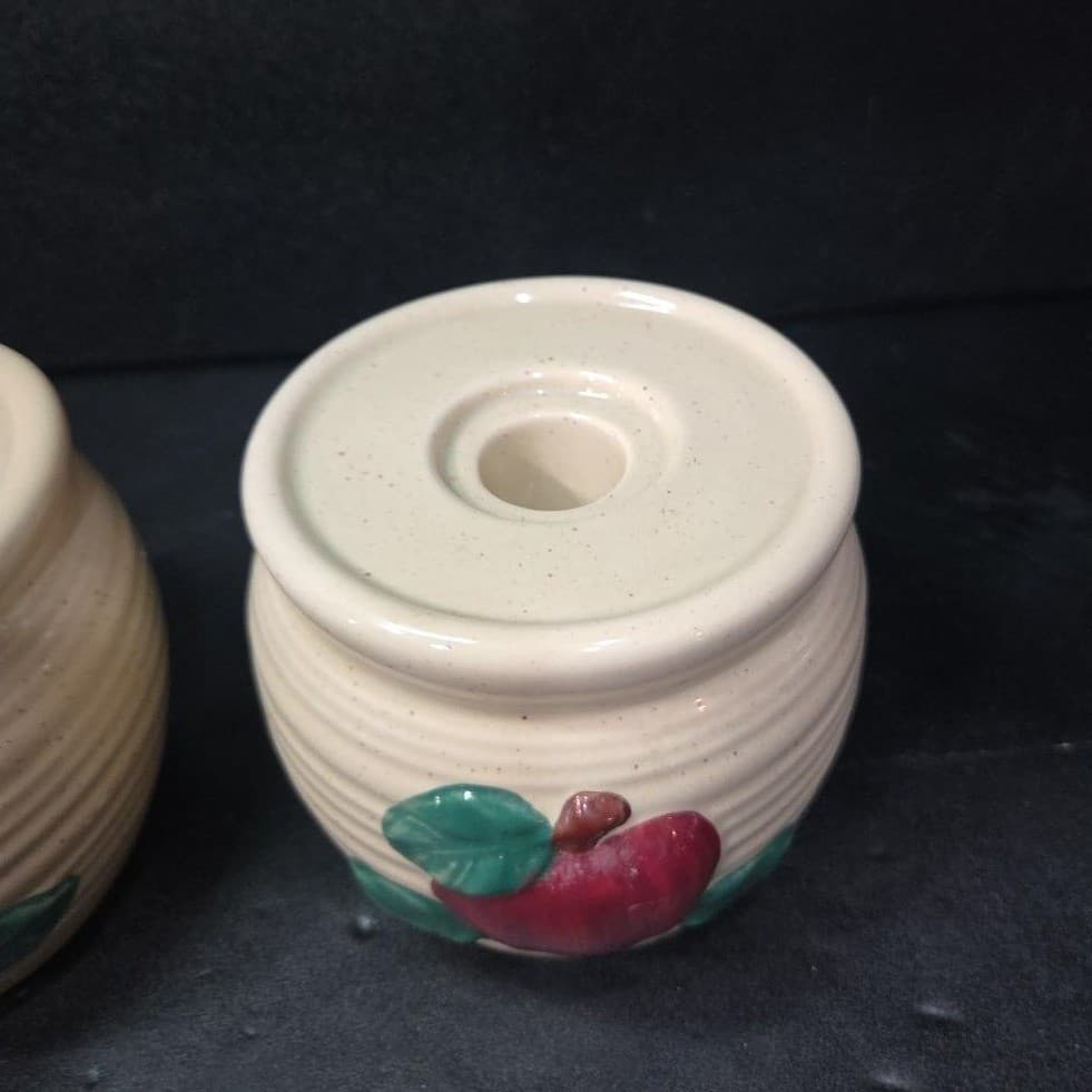 Ceramic Bright Red Apple Candleholders, Set of 2, Vintage Hand Painted Votives - Thumbnail 6