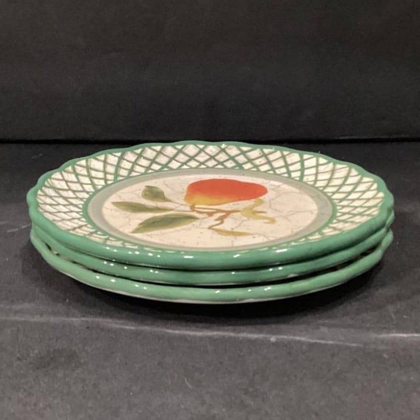 Raymond Waites Cornucopia Fruit Salad Plates, Set of 3, Hand-Painted Dinnerware - Thumbnail 9