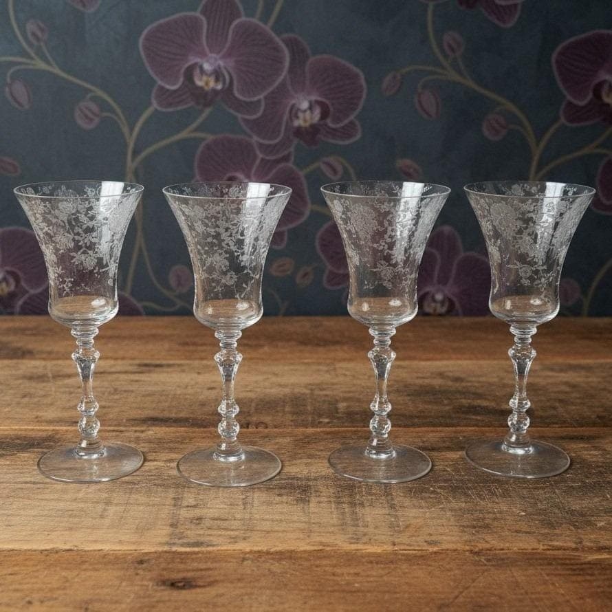 Vintage Rare Heisey Orchid Crystal Goblet Wine Etched Glass (1940-1957) 8.5"