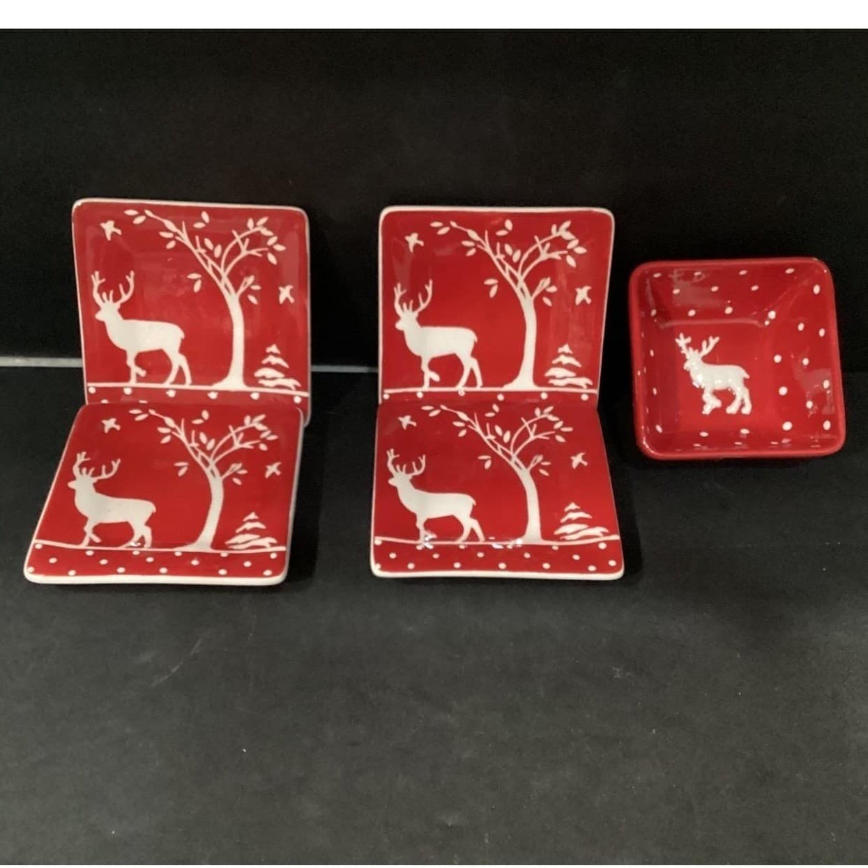 Mesa Home Products Deer Appetizer Plates & Bowl, Five Piece Set, Vtg Serveware - Thumbnail 2