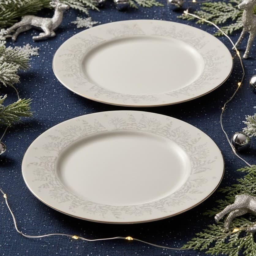 Lynn China "Christmas Pines" Bread Plates, Set of 2, Vintage Holiday Tableware