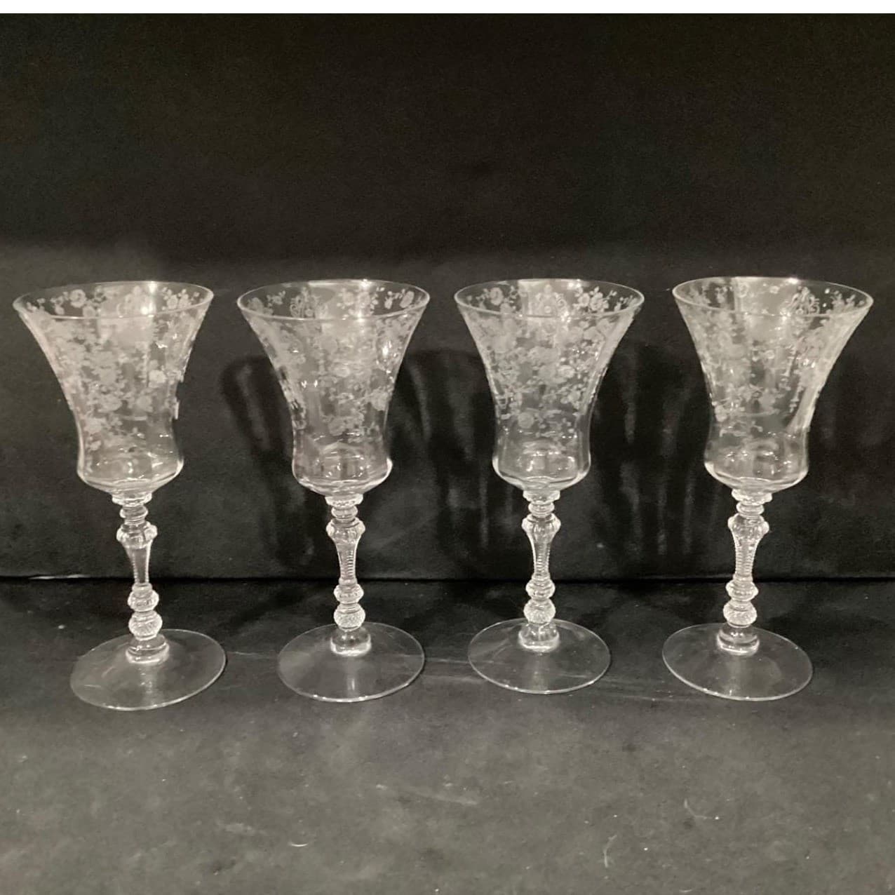 Vintage Rare Heisey Orchid Crystal Goblet Wine Etched Glass (1940-1957) 8.5" - Thumbnail 8