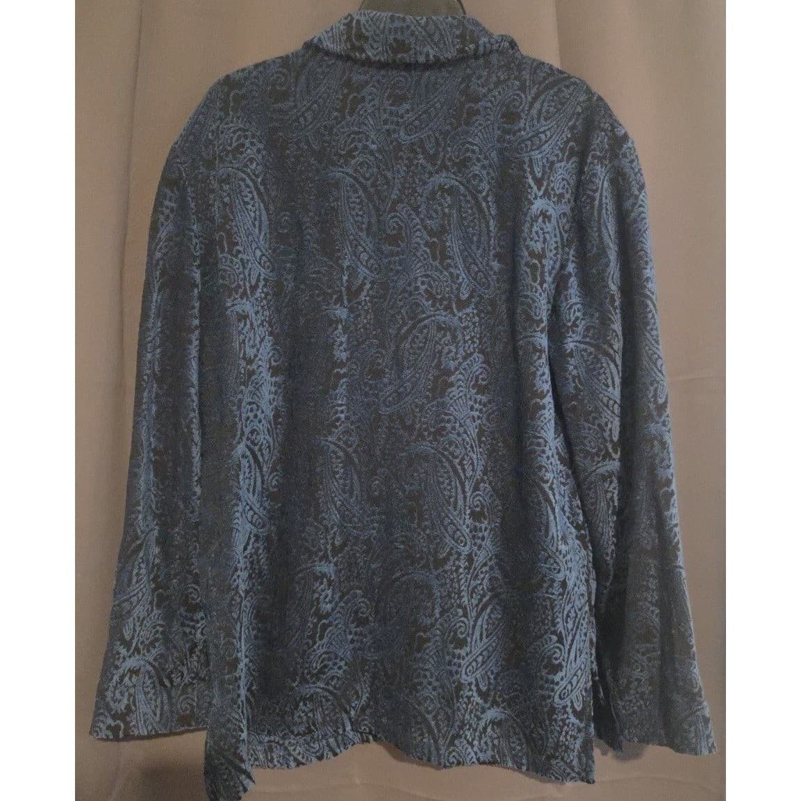 Sag Harbor Blue Black Paisley Brocade Button Front Shirt Jacket, Woman's Size 12 - Thumbnail 4