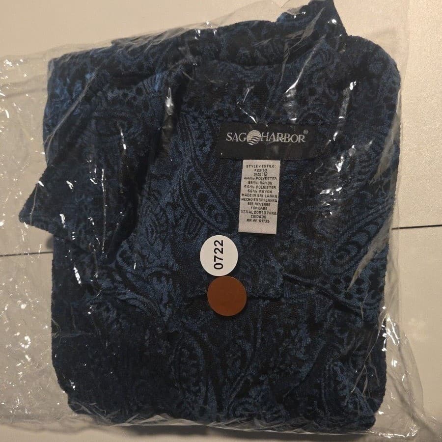 Sag Harbor Blue Black Paisley Brocade Button Front Shirt Jacket, Woman's Size 12 - Thumbnail 9