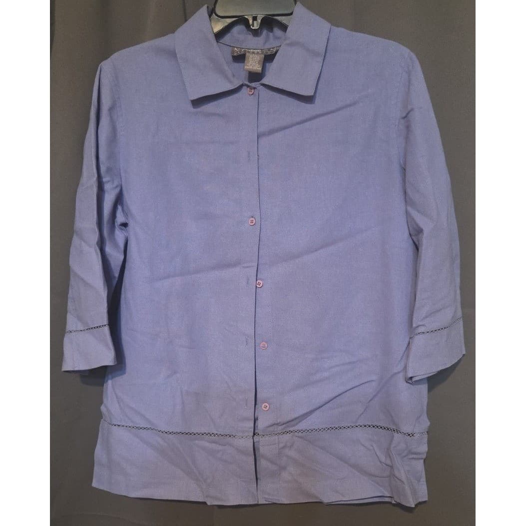 Norton McNaughton Lavender Top, Woman's Petite Small Button Up, 3/4 Sleeves - Thumbnail 2