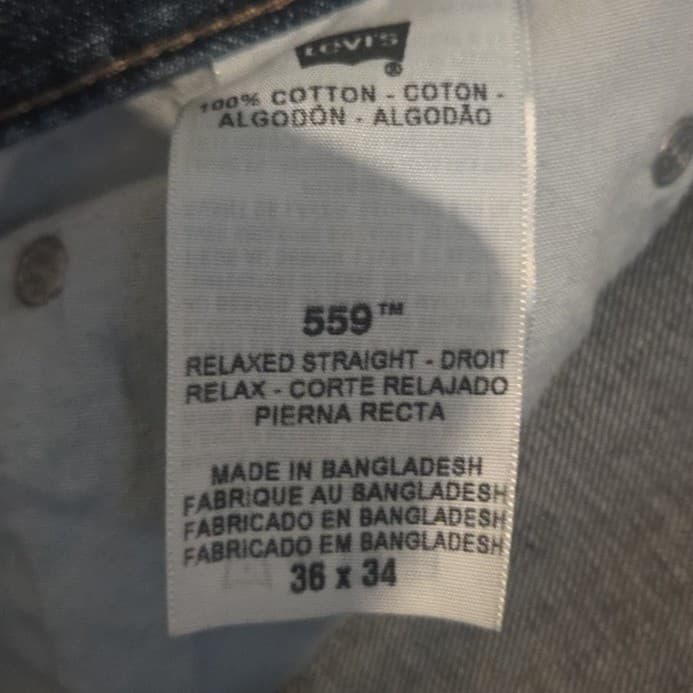 Levis 559 Relaxed Straight Leg Jeans, Men's 36x34 Medium Wash Blue 100% Cotton - Thumbnail 8