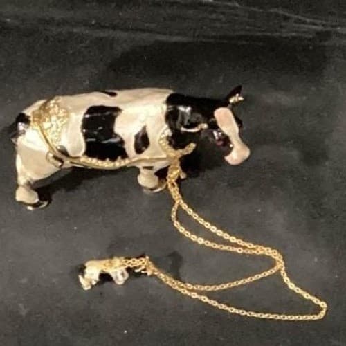 Fashion Bejeweled Bessie Holstein Cow And Calf Trinket Box Hinged - Thumbnail 2