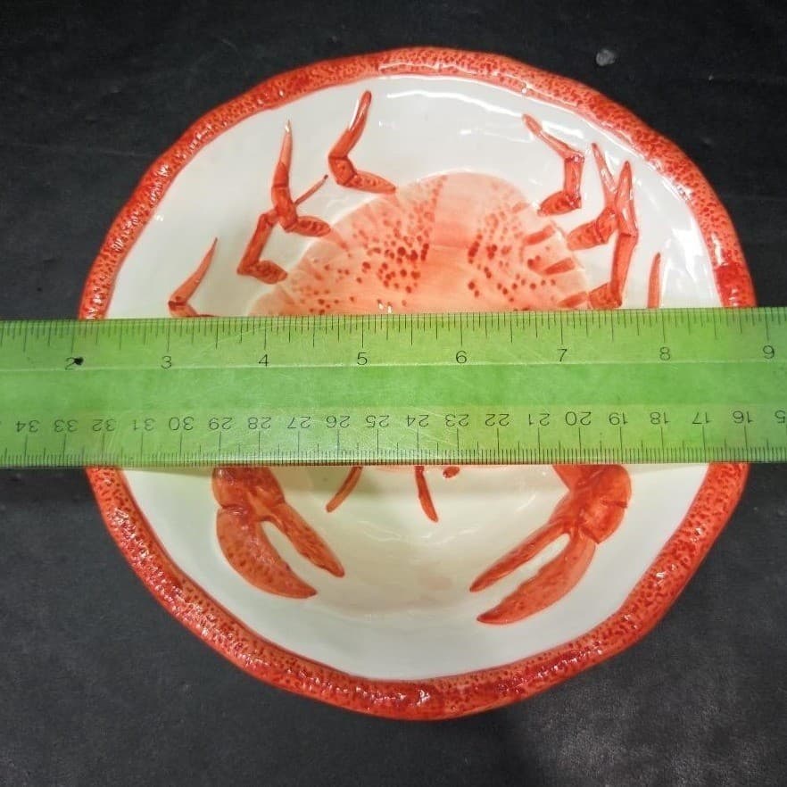 Vieri Style Crab Bowl, Vintage Italian Hand Painted Orange White Coastal Pottery - Thumbnail 4