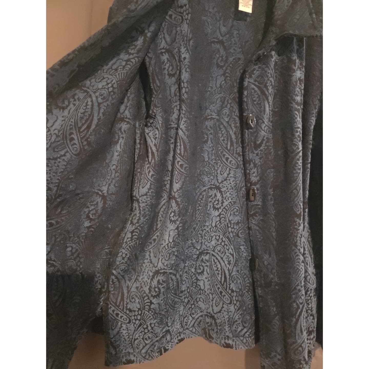 Sag Harbor Blue Black Paisley Brocade Button Front Shirt Jacket, Woman's Size 12 - Thumbnail 8