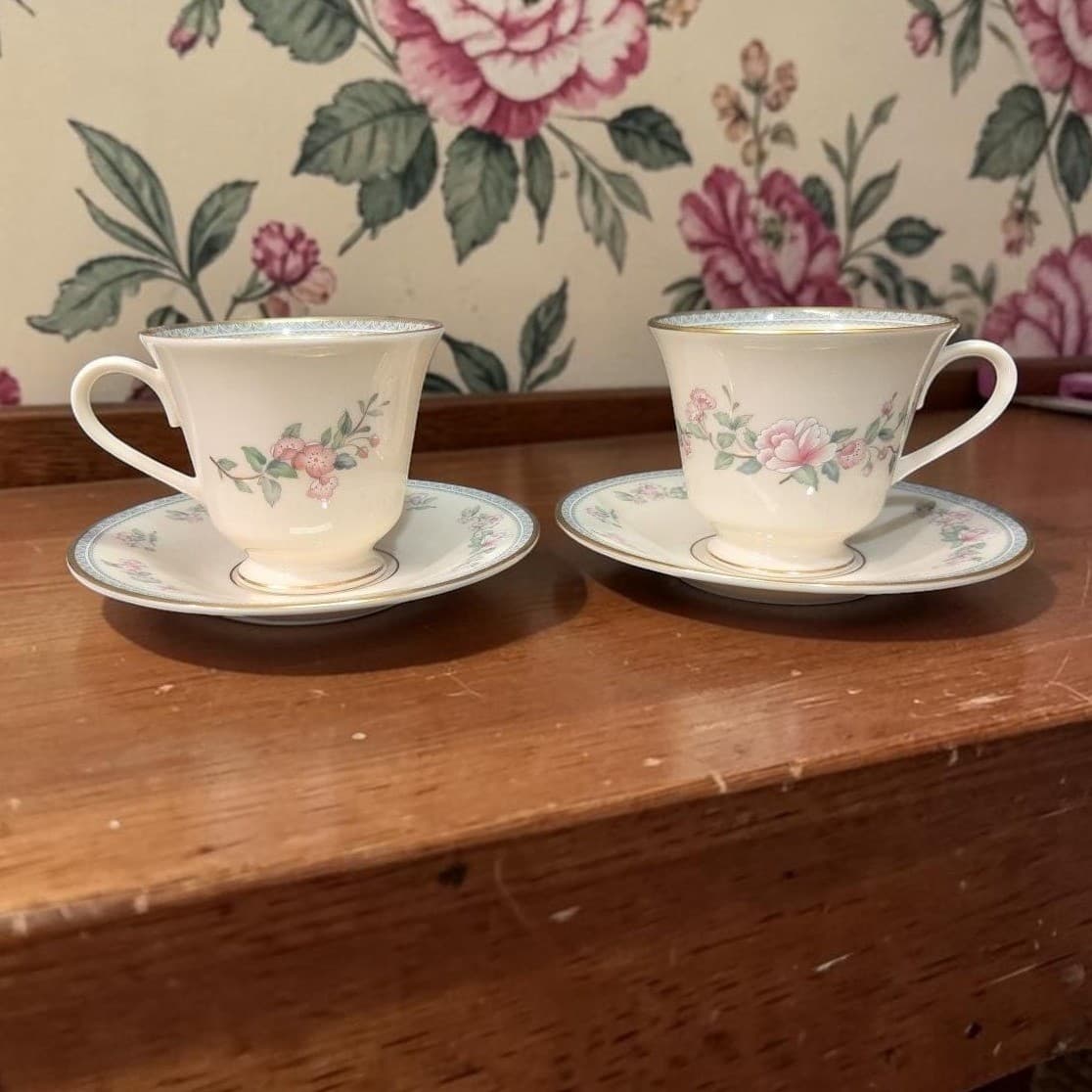 Lenox Serenade Cup & Saucers, Set of 2, Vintage Floral Replacement Tableware