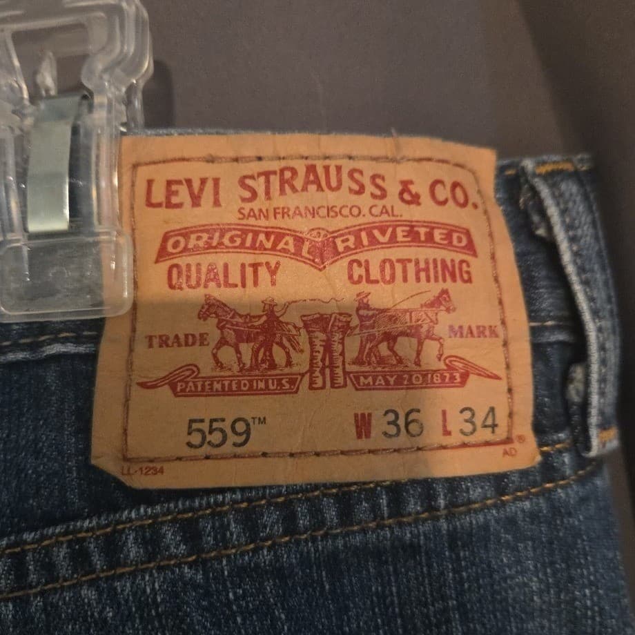 Levis 559 Relaxed Straight Leg Jeans, Men's 36x34 Medium Wash Blue 100% Cotton - Thumbnail 5
