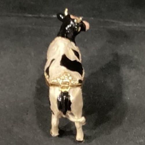 Fashion Bejeweled Bessie Holstein Cow And Calf Trinket Box Hinged - Thumbnail 7