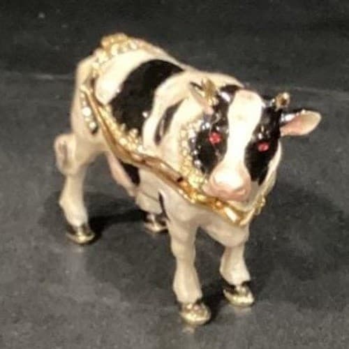 Fashion Bejeweled Bessie Holstein Cow And Calf Trinket Box Hinged - Thumbnail 8