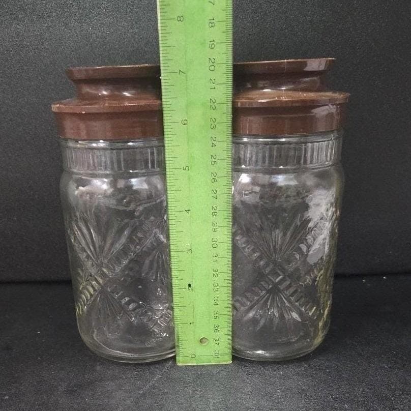 Anchor Hocking Embossed Clear Glass Jars, Set of 2, Vintage Fan Cross Canisters - Thumbnail 11