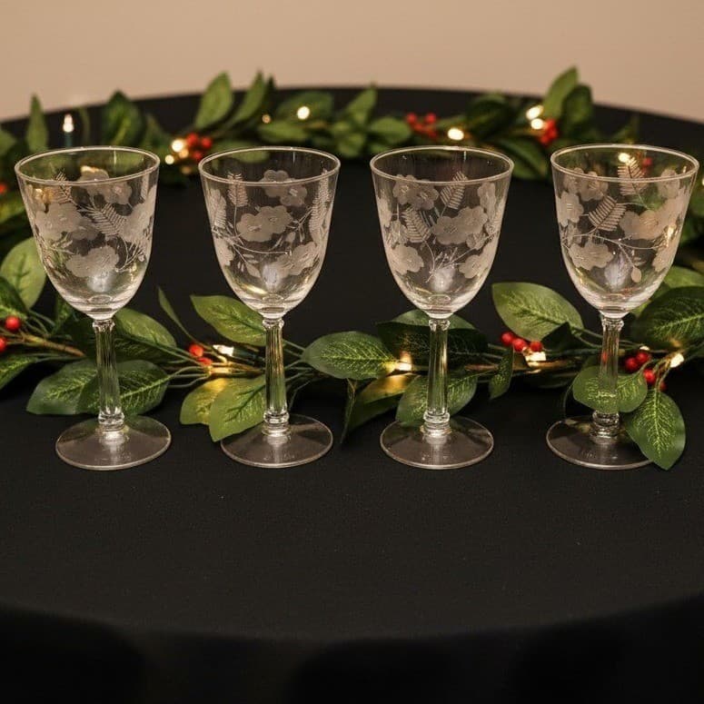 Libbey Rock Sharpe Water Goblets, Set of 4, Vintage Garland Design, Stemware